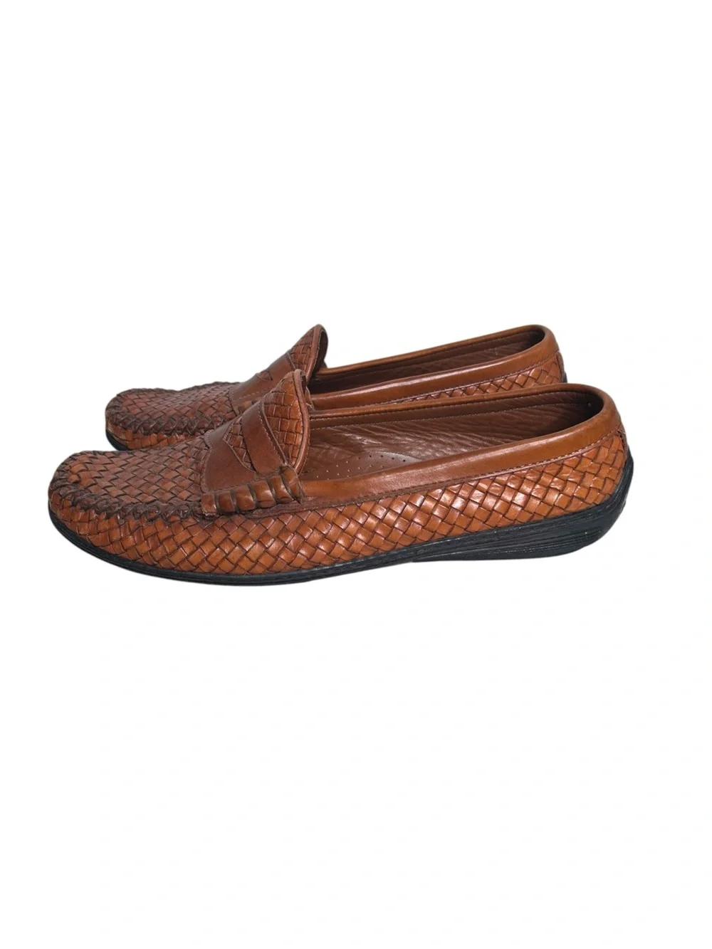 Allen Edmonds Men’s Norwalk Brown Leather Woven Basket Weave Penny Loafers 11 EE